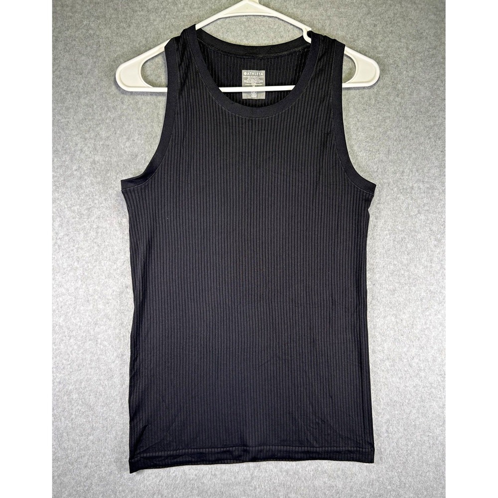 Athleta Ribbed Tank Top Womens M Black Stretch Scoop Neck Sleeveless Pullover